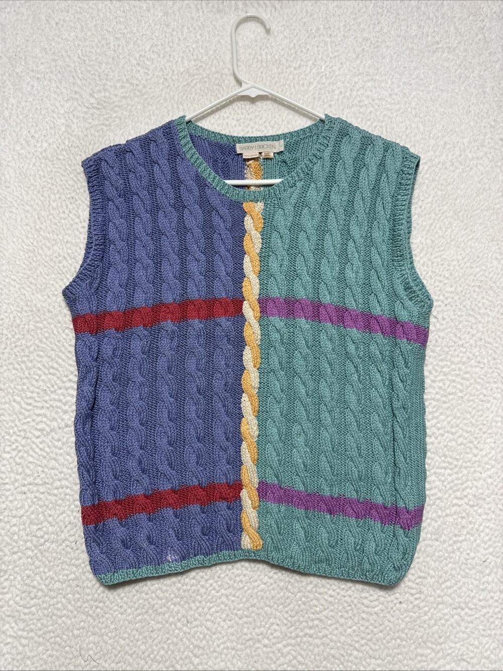 Vintage Barry Bricken Multi-color Cable Knit Sweater Vest Women’s Size L